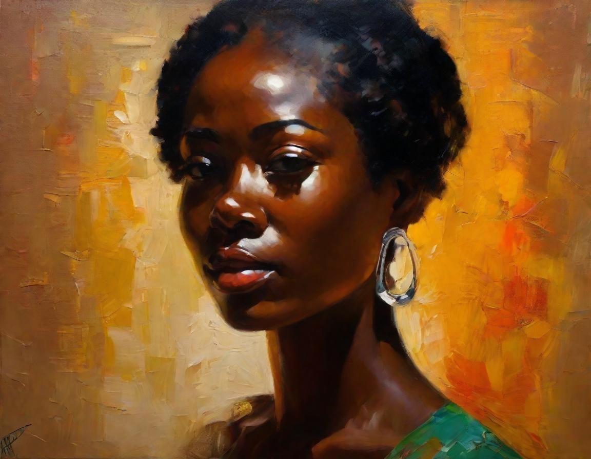 Impressionistic Oil Painting Portrait with Floral Motifs