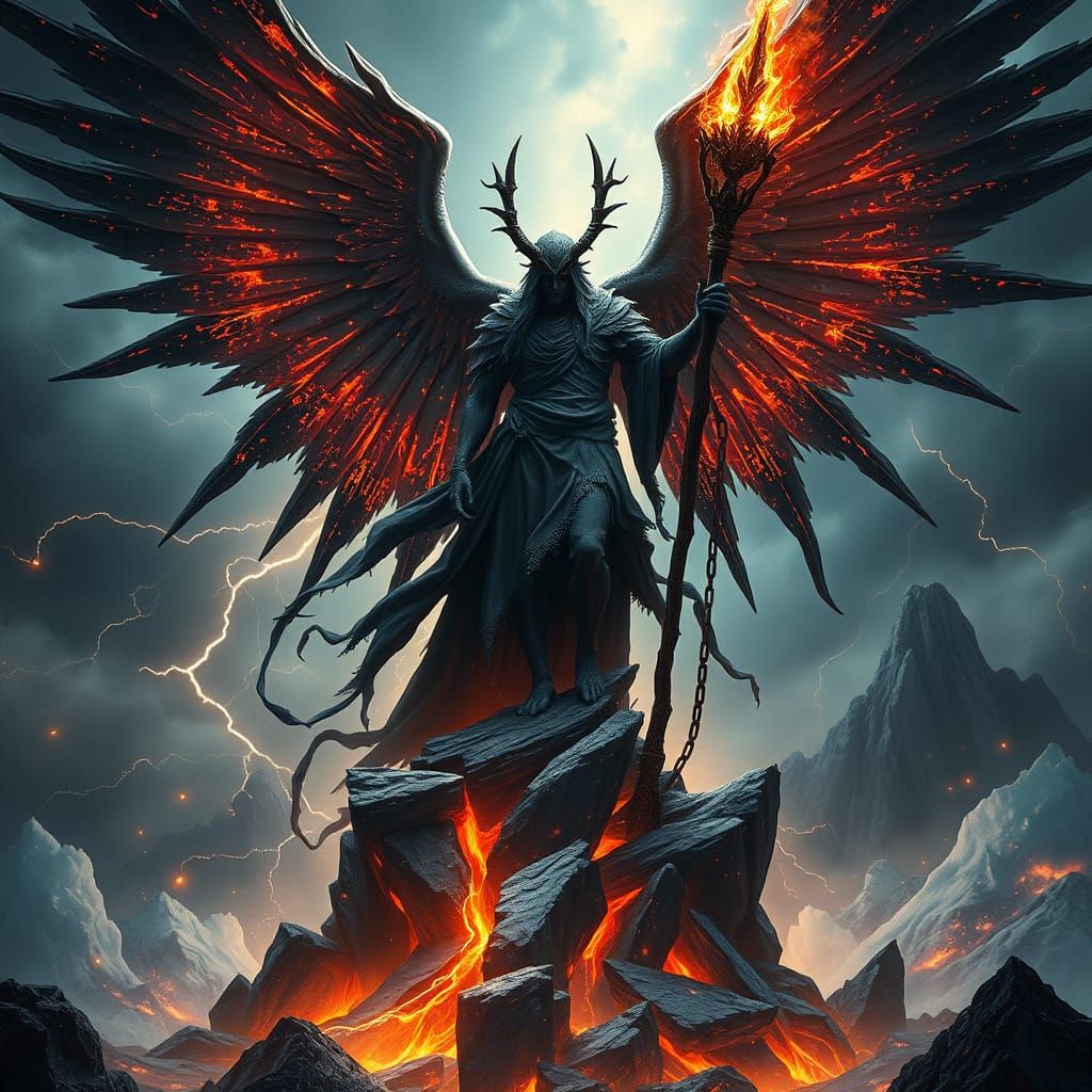 Gothic Fallen Angel in Cosmic Chaos