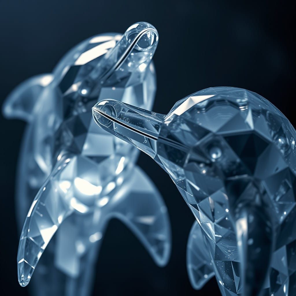 Hyperrealistic Crystalline Dolphins in Moody Atmosphere
