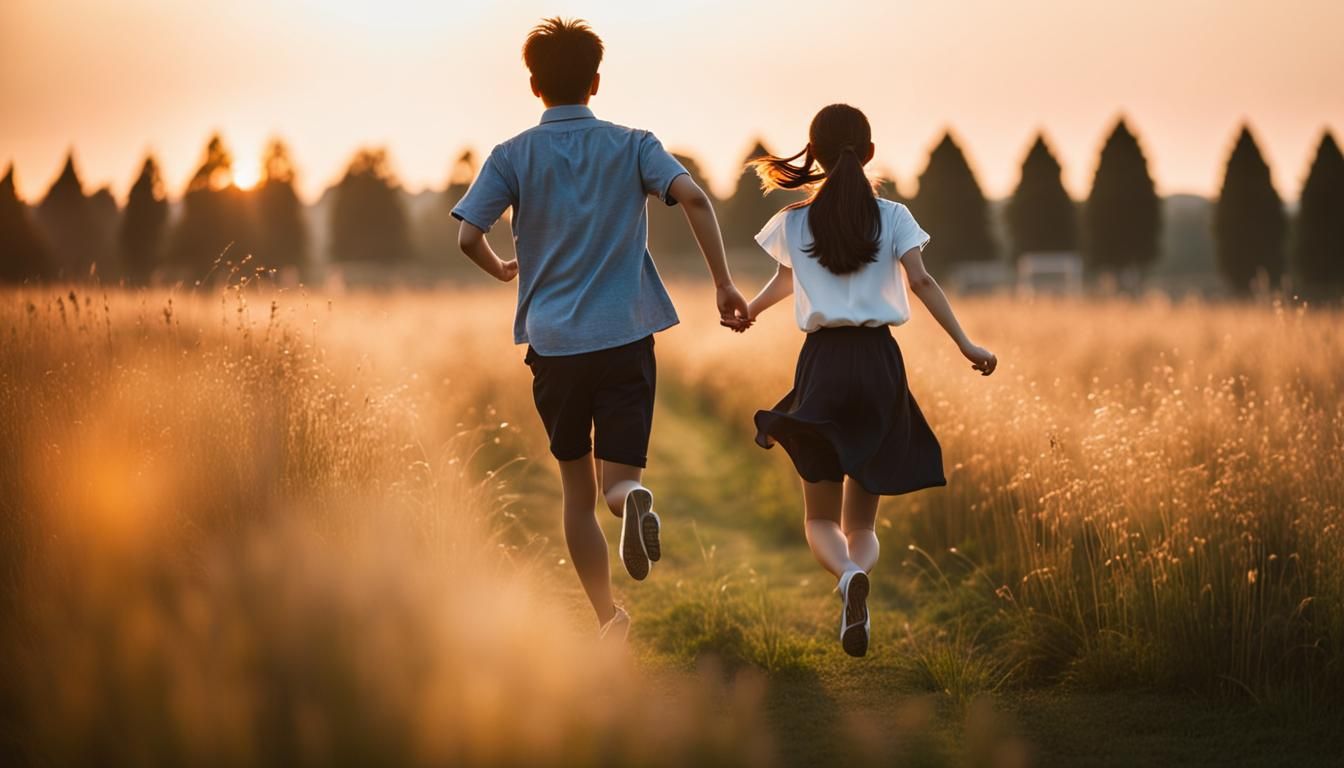 Korean Children Run at Sunset: Professional Photography