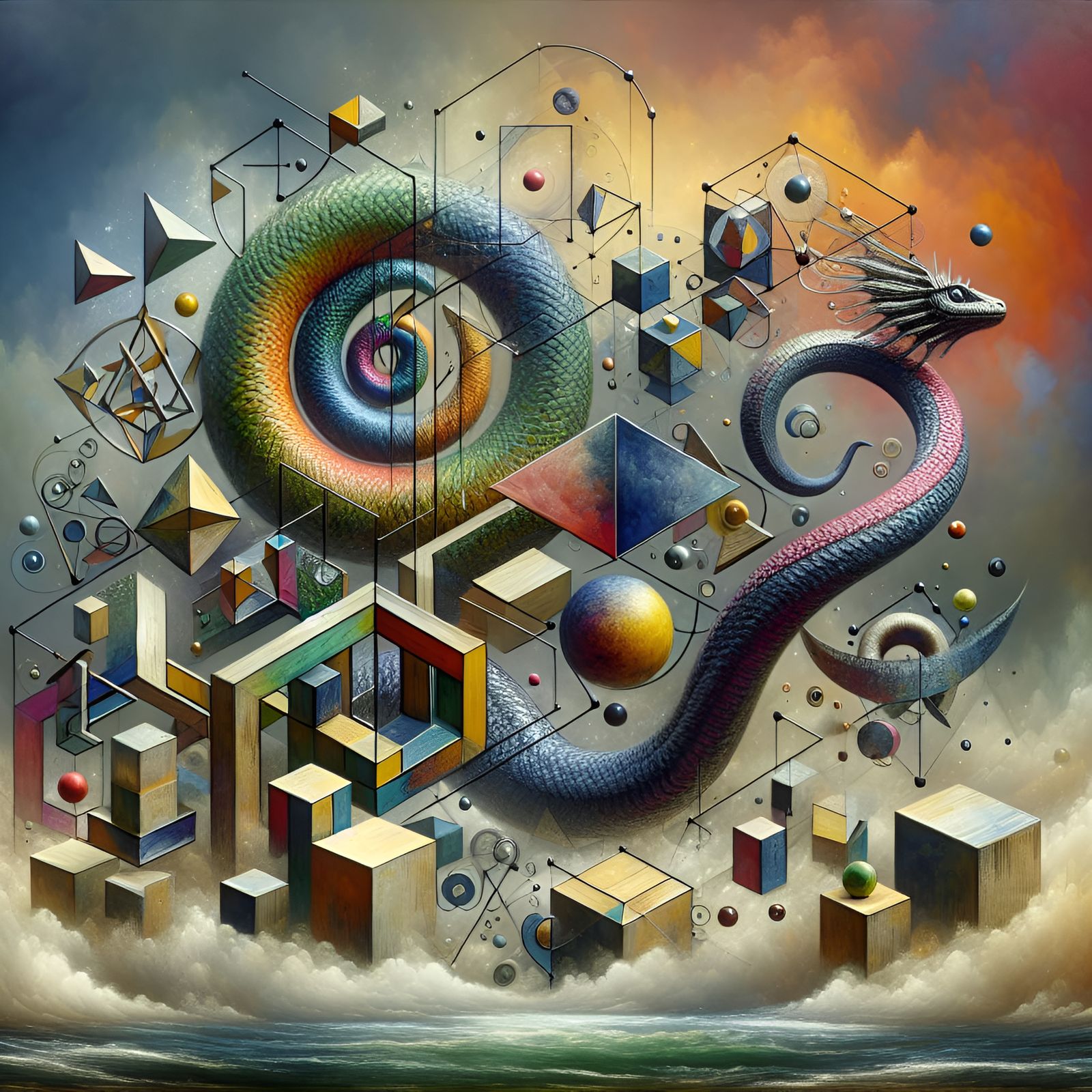 Surreal Geometric Figures in Mathematical Art Style