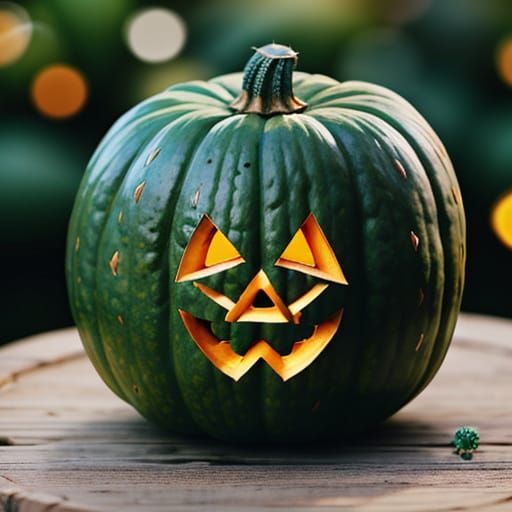 Cactus Carved Pumpkin with Bokeh Lighting