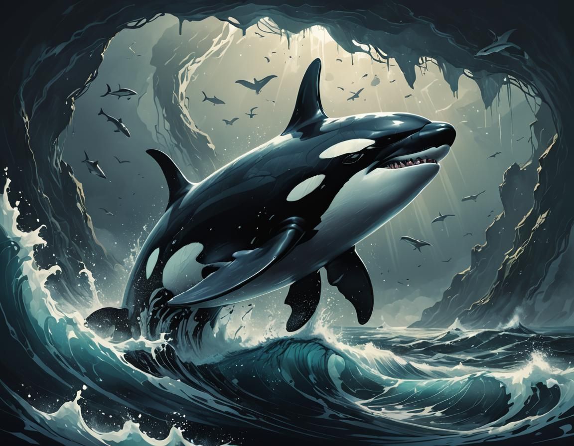 Orca Graphic Illustration in Dark Fantasy Style