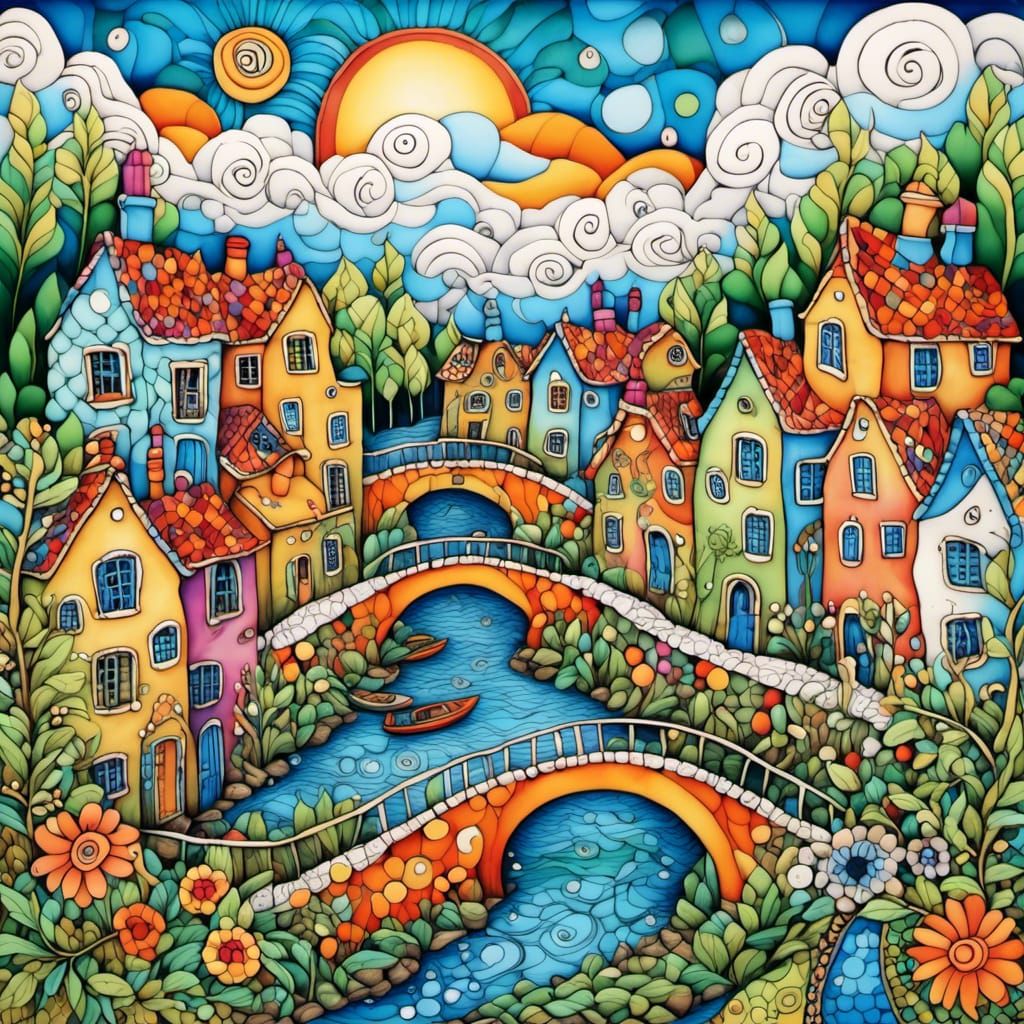 <lora:Zentangle-V1:1.0> zentangle village