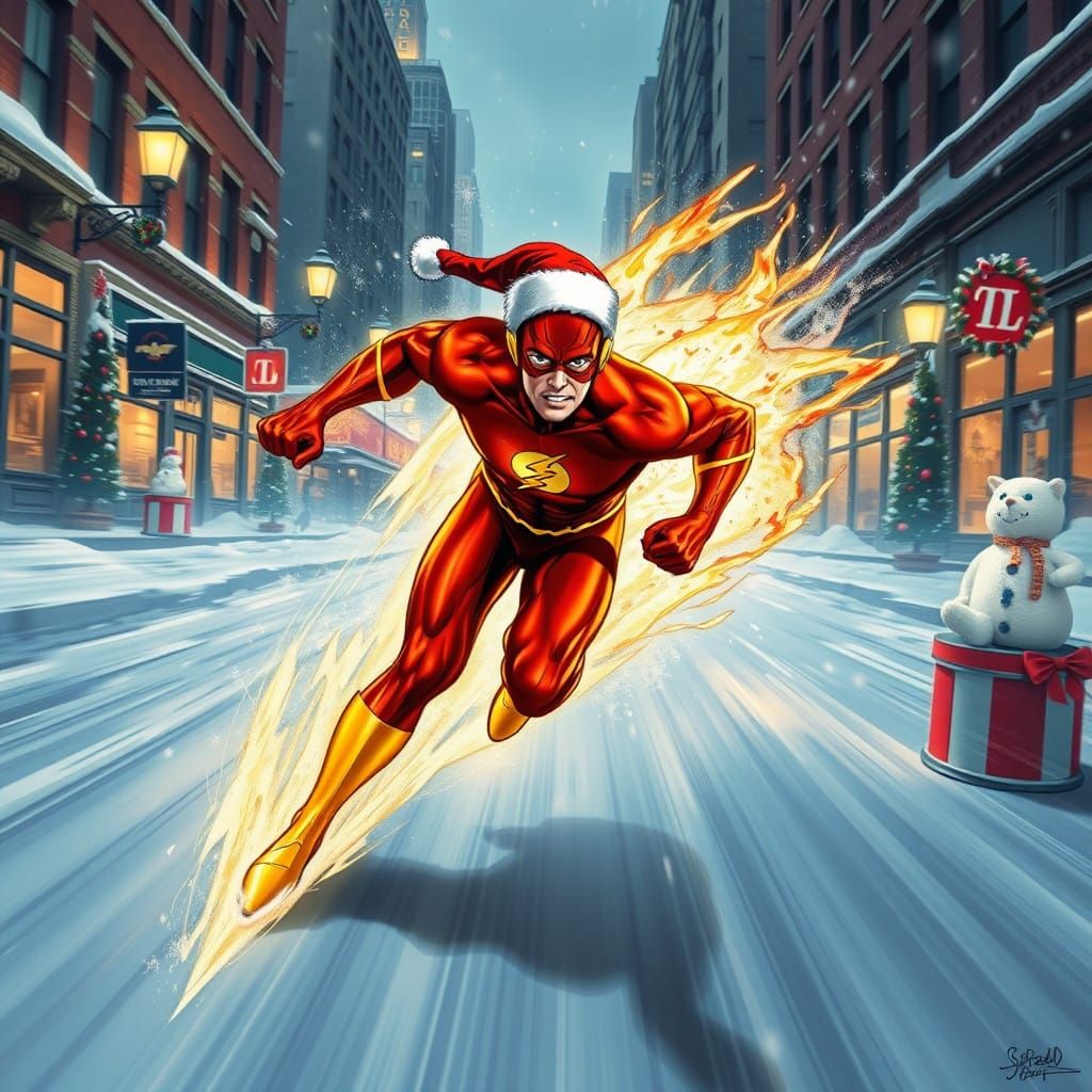 Revered Flash in a Santa Hat Zooms Through Star City Streets