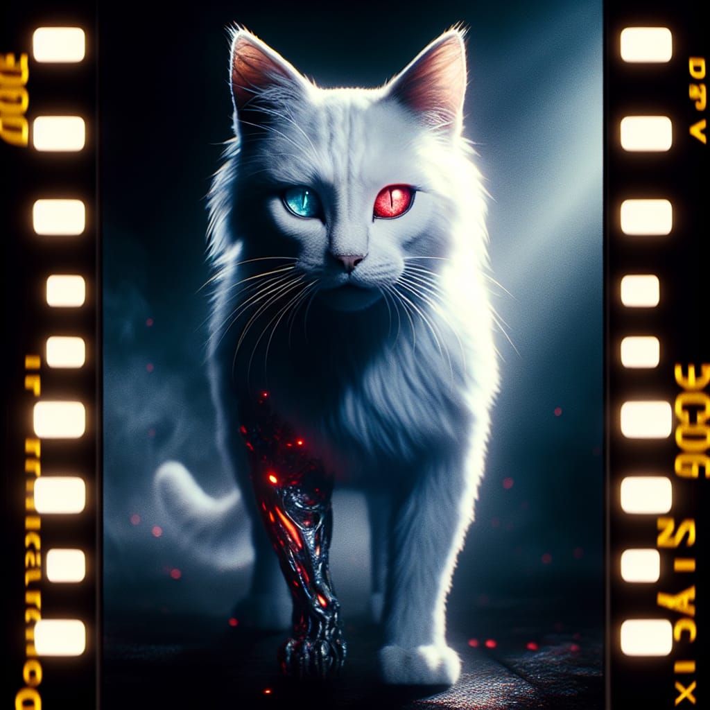White Cat Terminator: A Cinematic Film Still