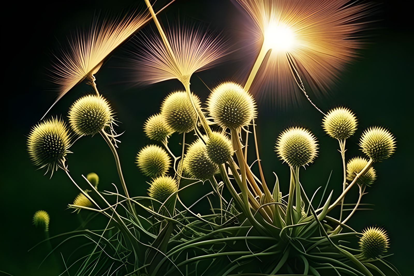 Thistle Field Bathed in Celestial Light, Surreal Art