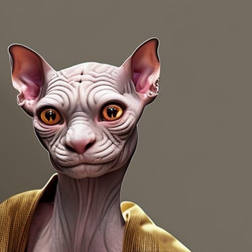 Snoke as Sphynx Cat in Golden Bathrobe