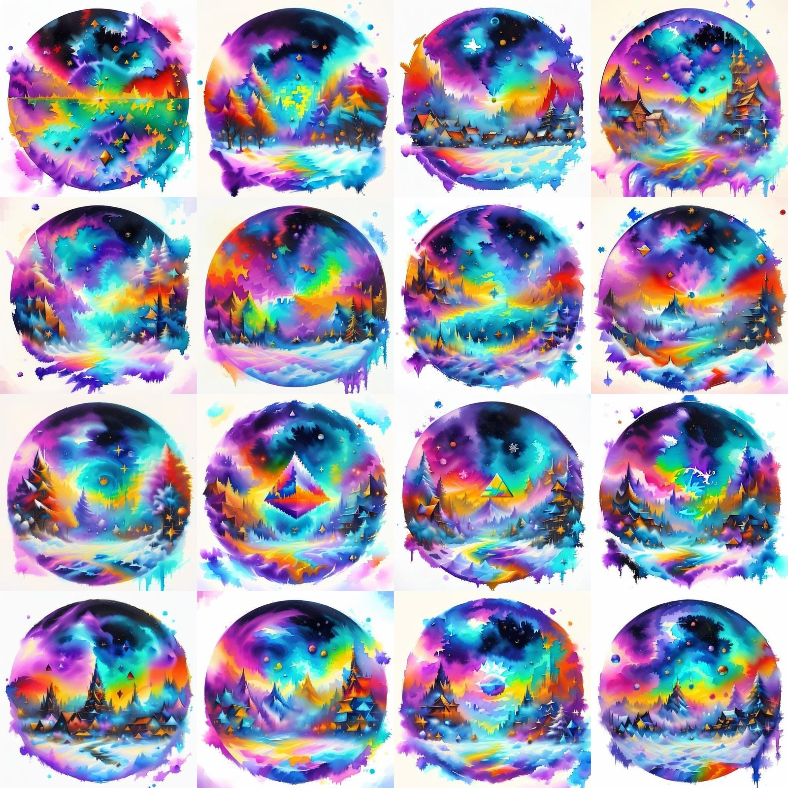 Chaotic Snowy Christmas Watercolor Scene