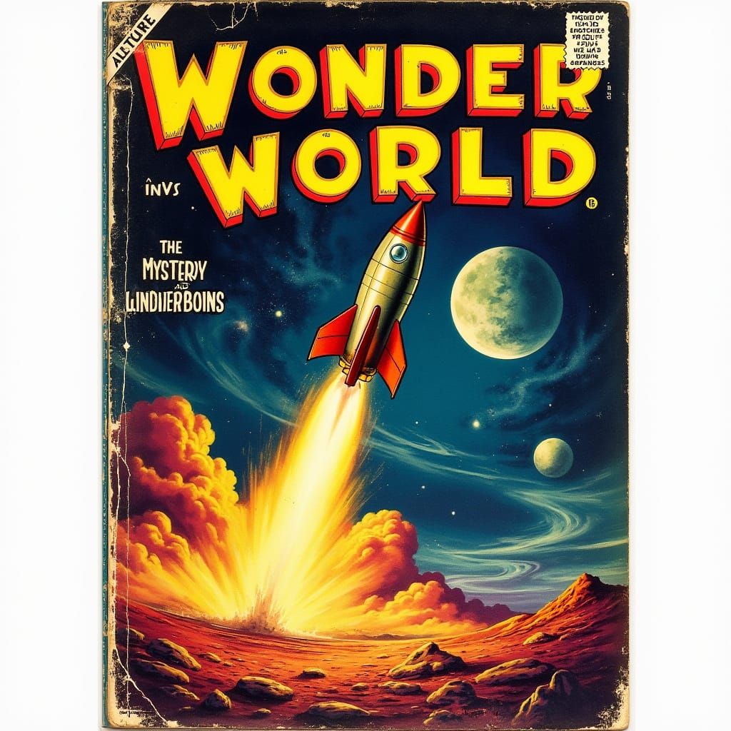 Wonder World Comic Cover: Rocket Launch on Alien Planet