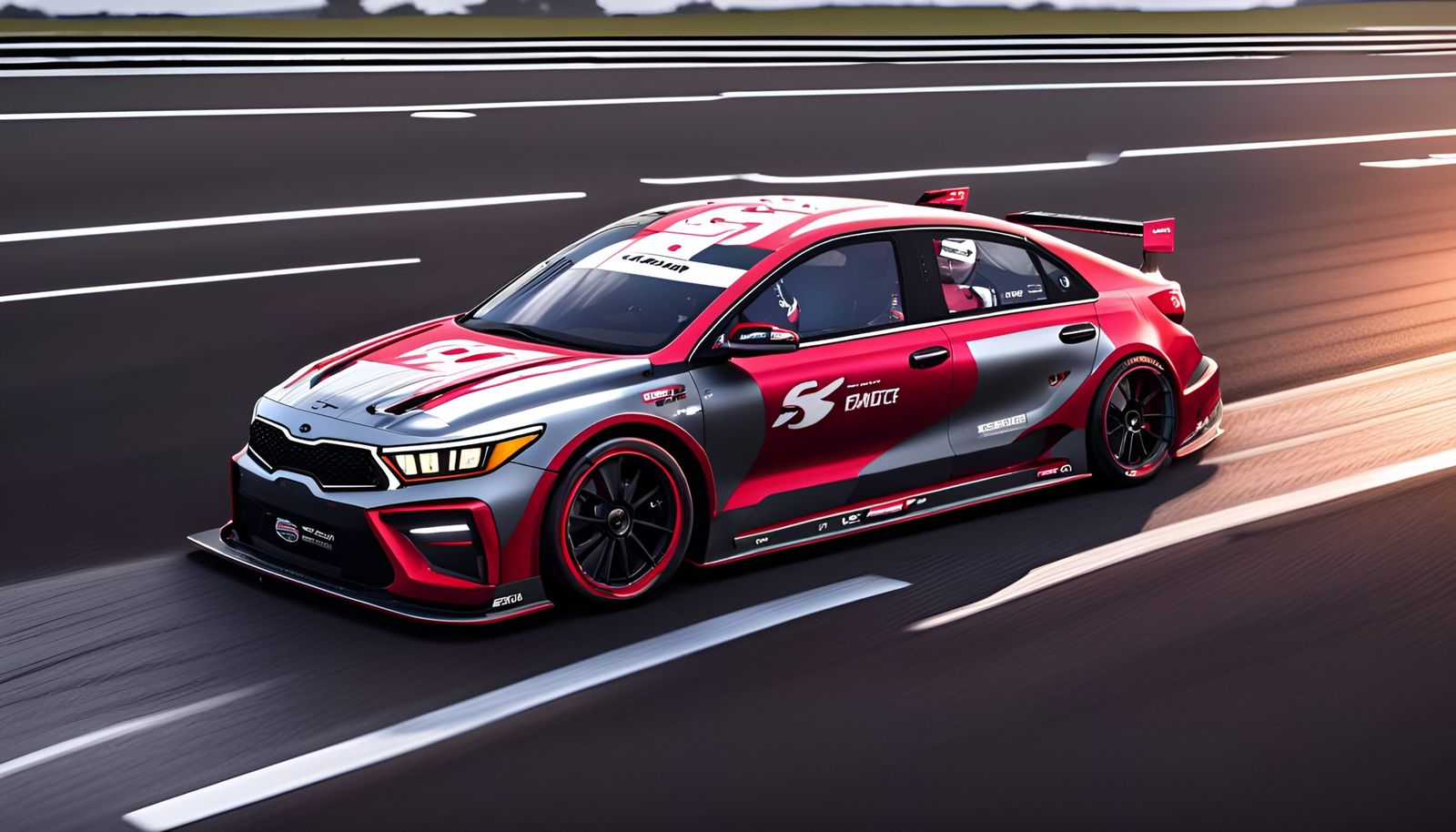 TCR/DTM inspired 2023 kia forte gt race car, racing down a A...