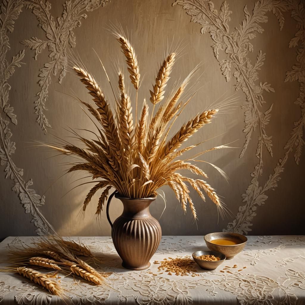 Baroque Still Life: Vase of Grains Digital Painting