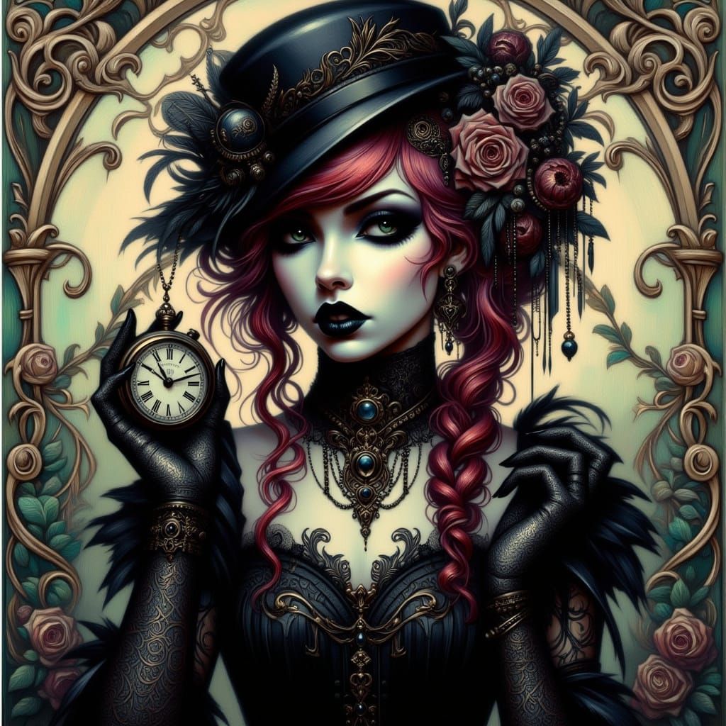 Romantic Goth Punk Woman in Eerie Elegant Style