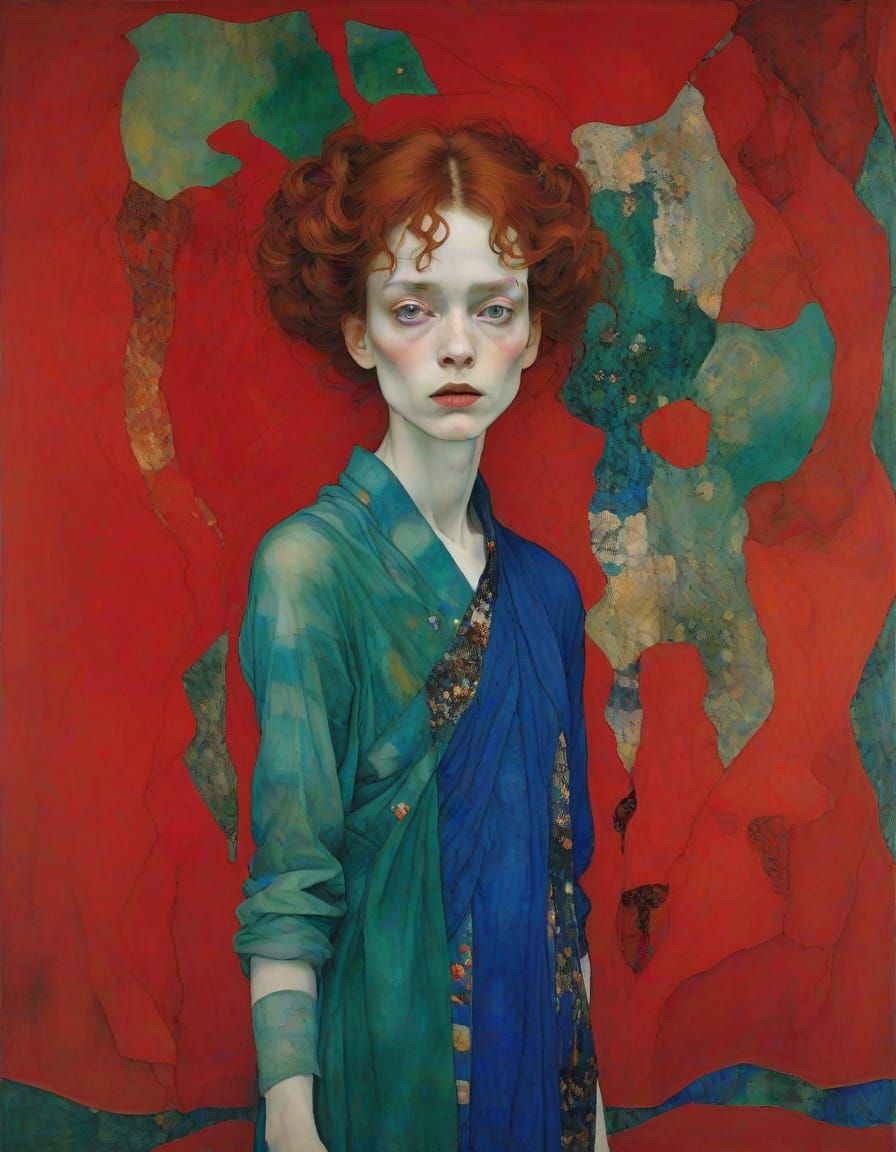 Austrian Art Nouveau-Inspired Portrait in Golden Hues