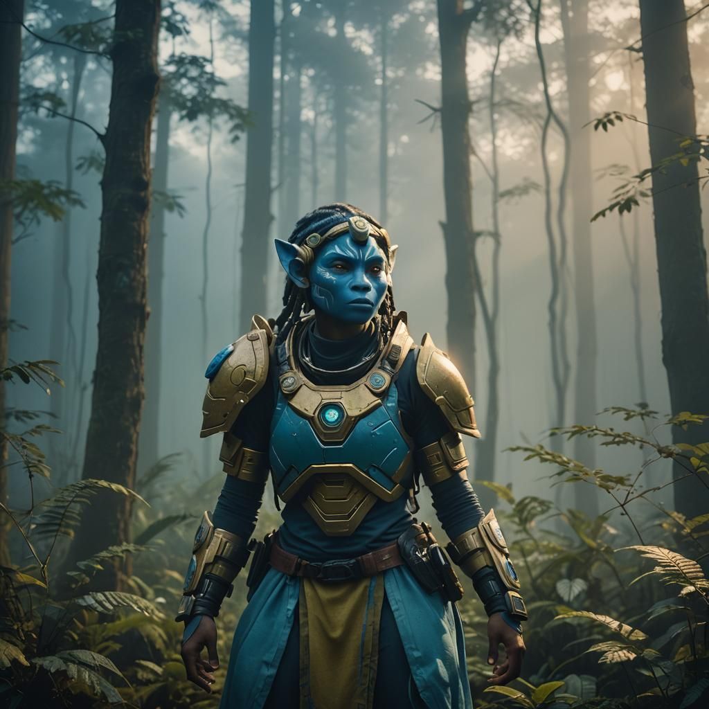Orunmila in Misty Forest at Dusk: Cinematic Still