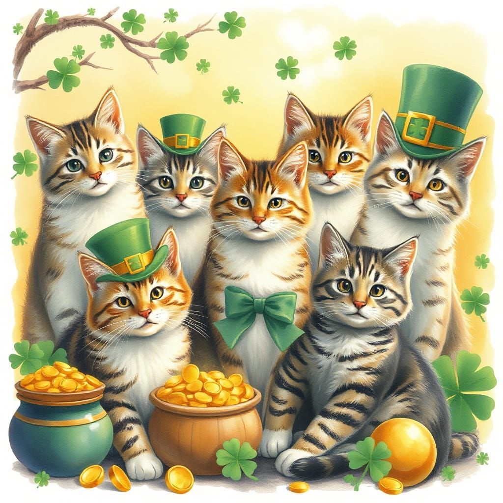 Tabby Cats Celebrate St. Patrick's Day