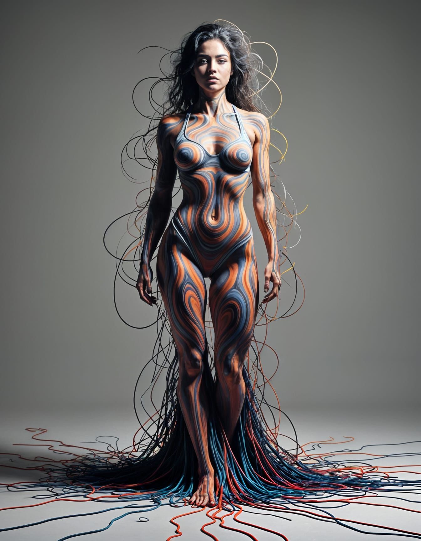 Abstract Portrait of Woman in Vivid Contour Lines