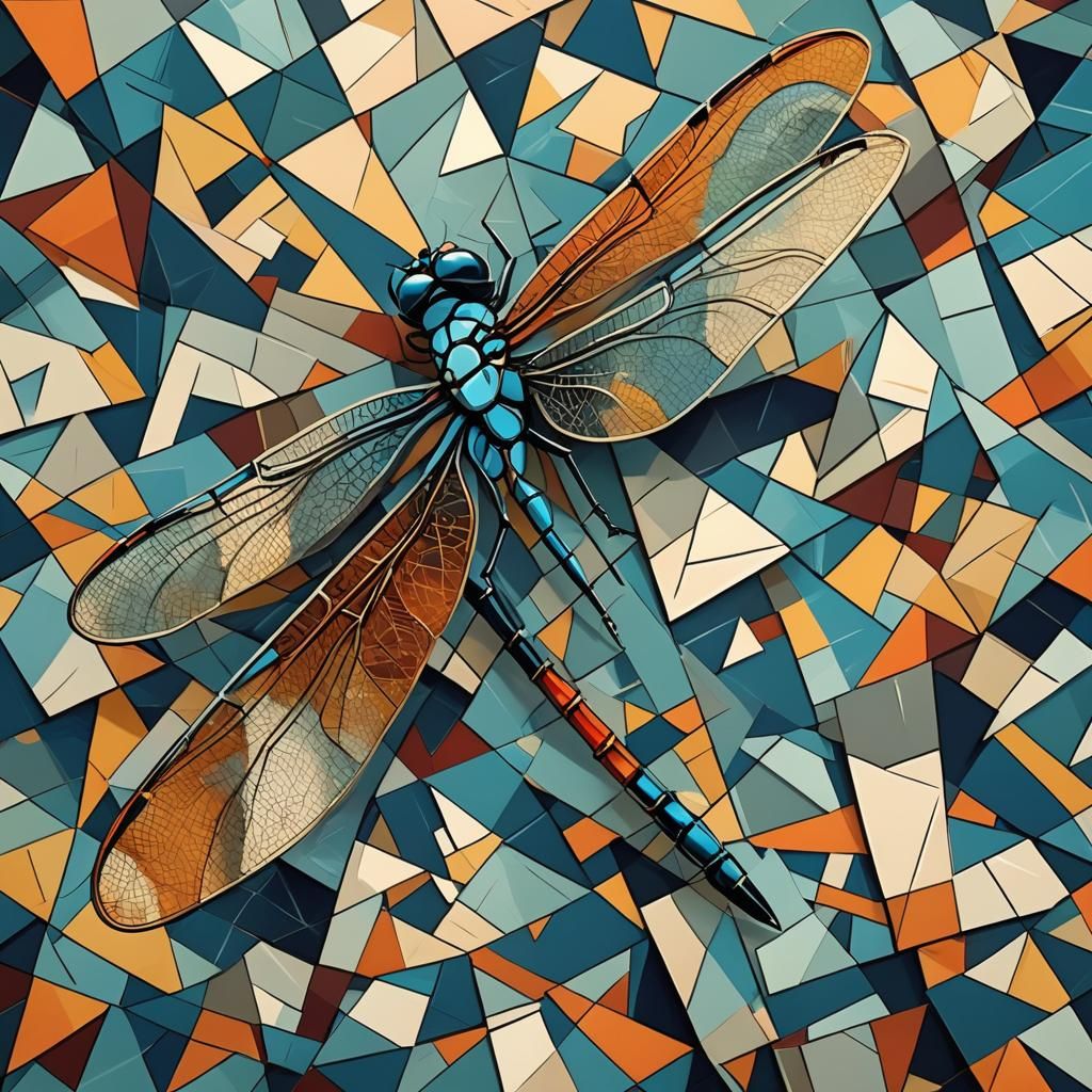 Cubist Dragonfly Art Deco Geometric Painting