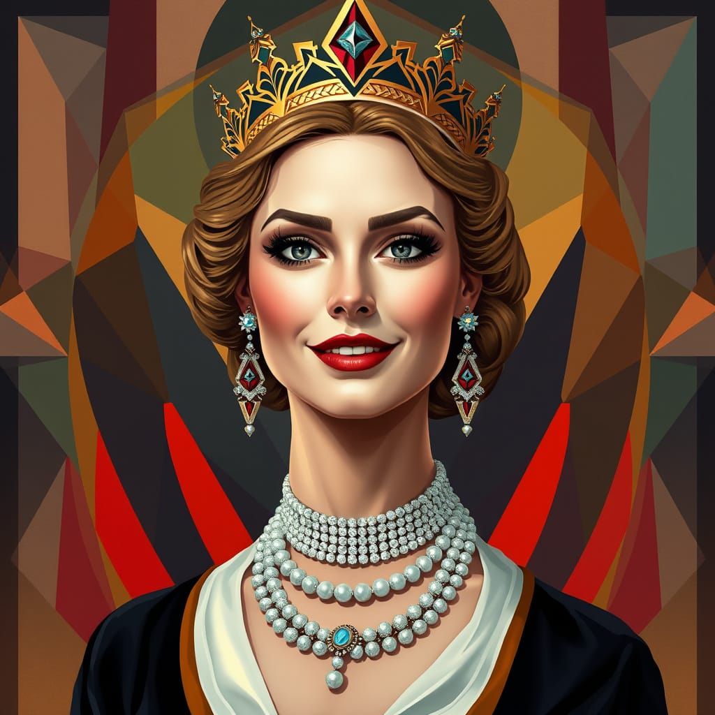 Regal Woman in Cubist Art Deco Elegance