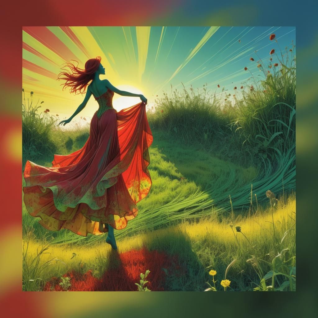 Magical Meadow: Embossed 2.5D Sunrise Image