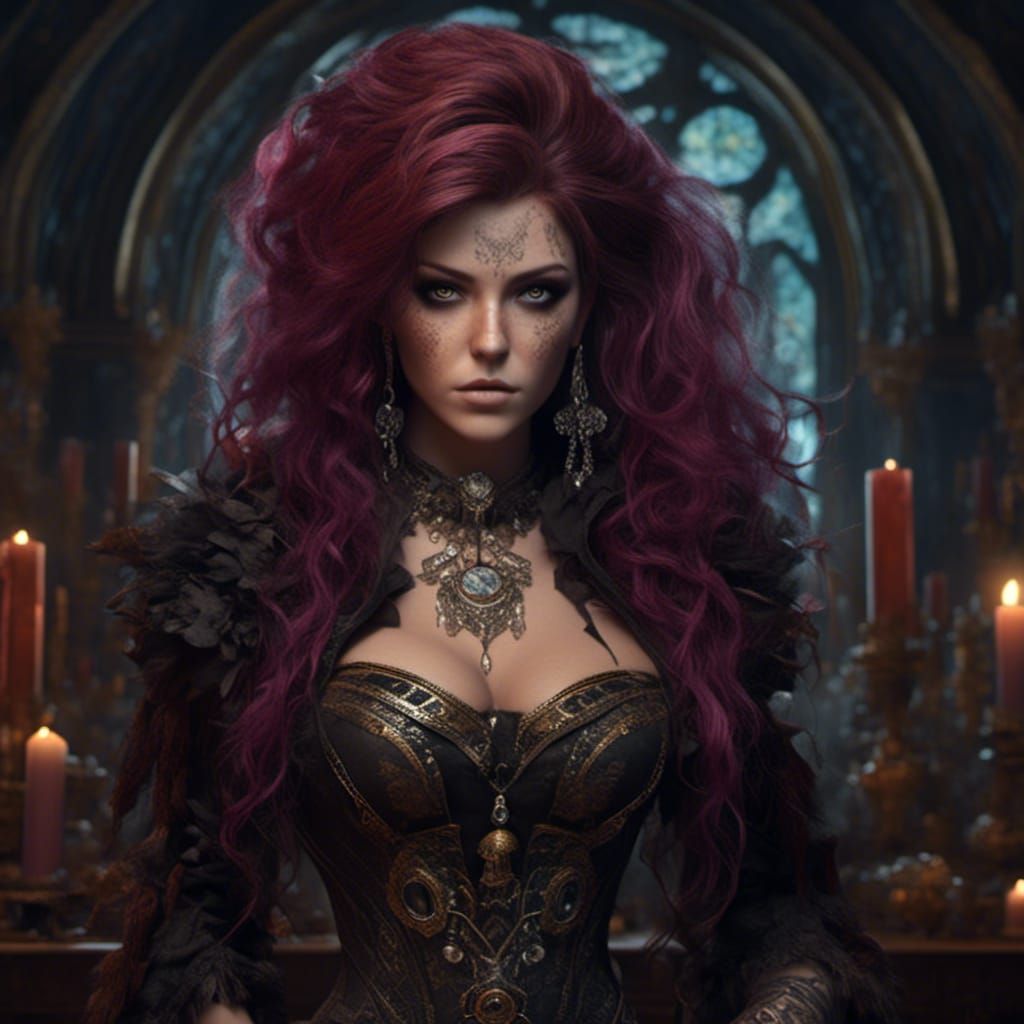 Punk Goth Beauty with Tattoos in Detailed Matte Painting
