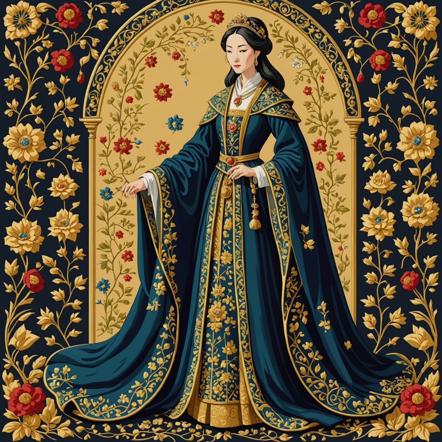 Medieval Princess in Embroidered Garment