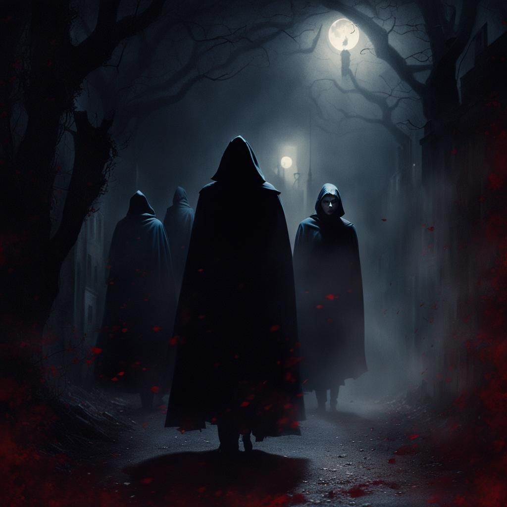 Vampires Stalking in Shadows: Gothic Horror Film Still