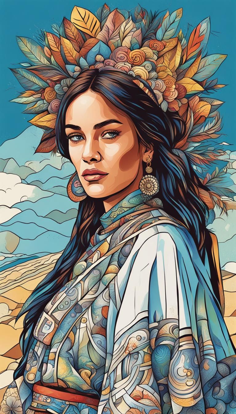 Exotic Folk Art Woman Sketch in Comic Style