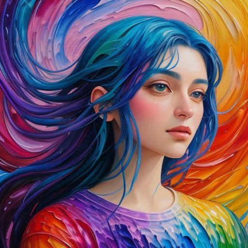 Impressionist Painting of Woman with Fairy in Autumn Landsca...