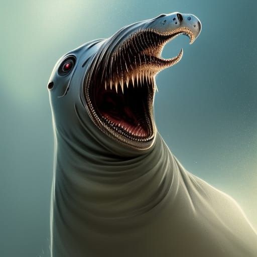 Demonic Eldritch Leopard Seal Portrait in Hyperdetailed Styl...