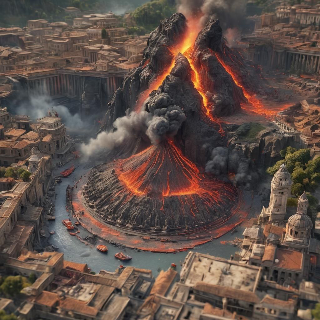 Volcano Eruption Destroys Roman City: Tilt-Shift Concept Art