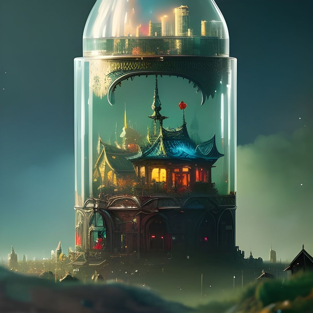 Tiny chaotic city inside a glass dome