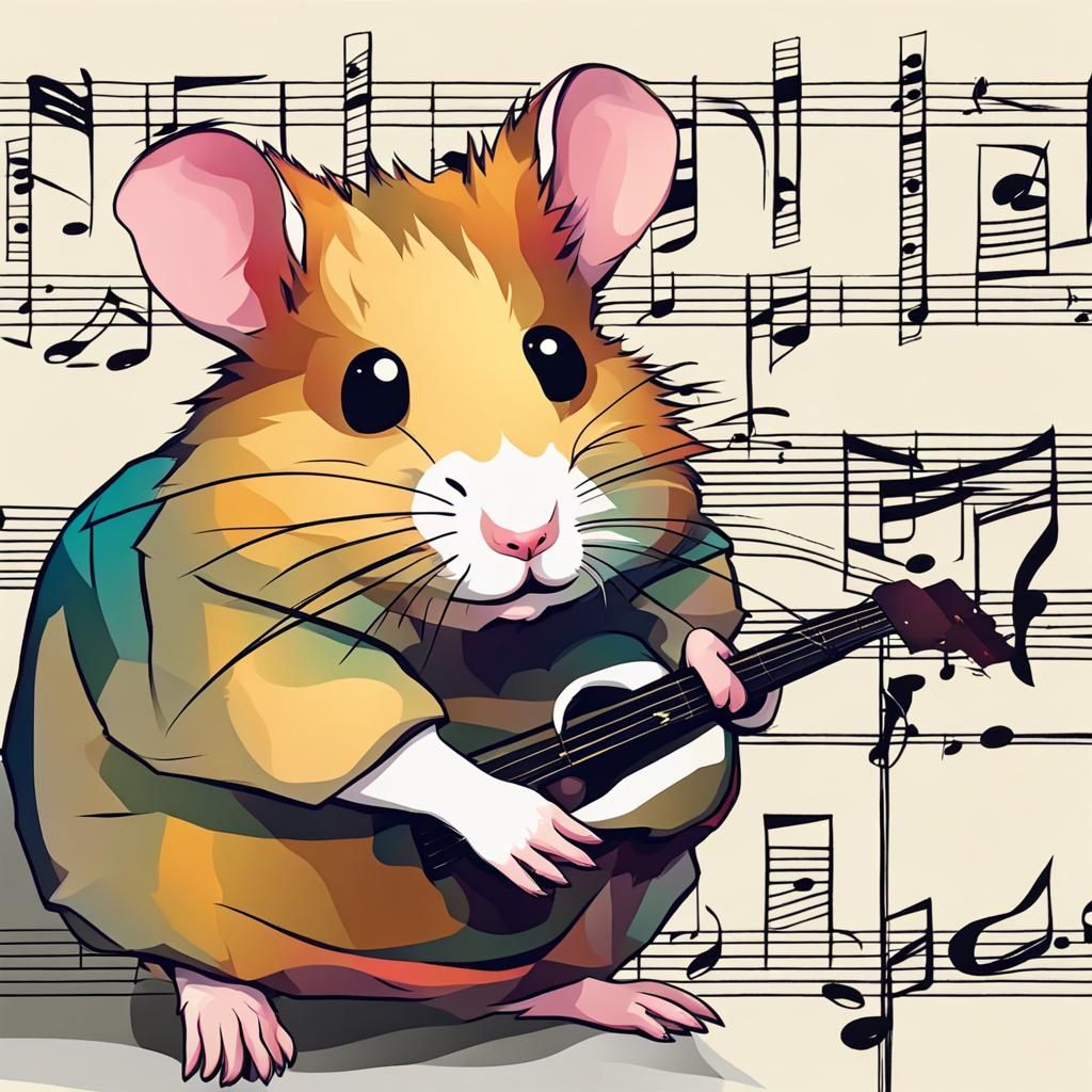 Hamster on Music Sheets in Abstract Art Style
