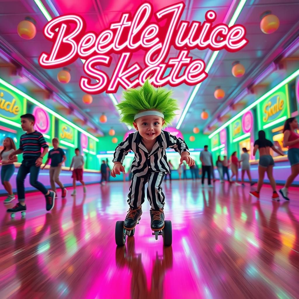 Toddler Beetlejuice on Skates in Retro Roller Rink