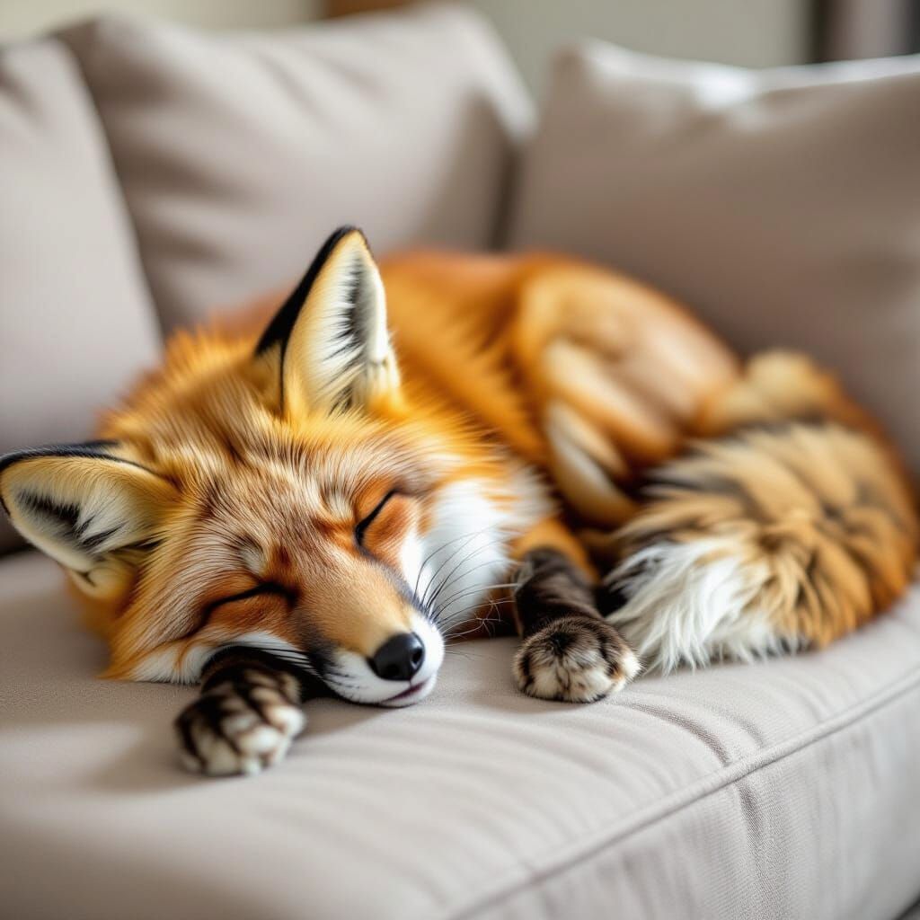 Fox Lounging Comfortably on a Sofa