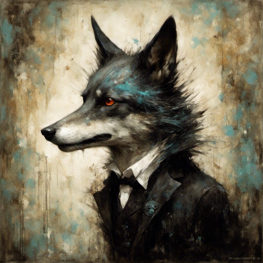 Goth Punk Wolf in Art Brut Style