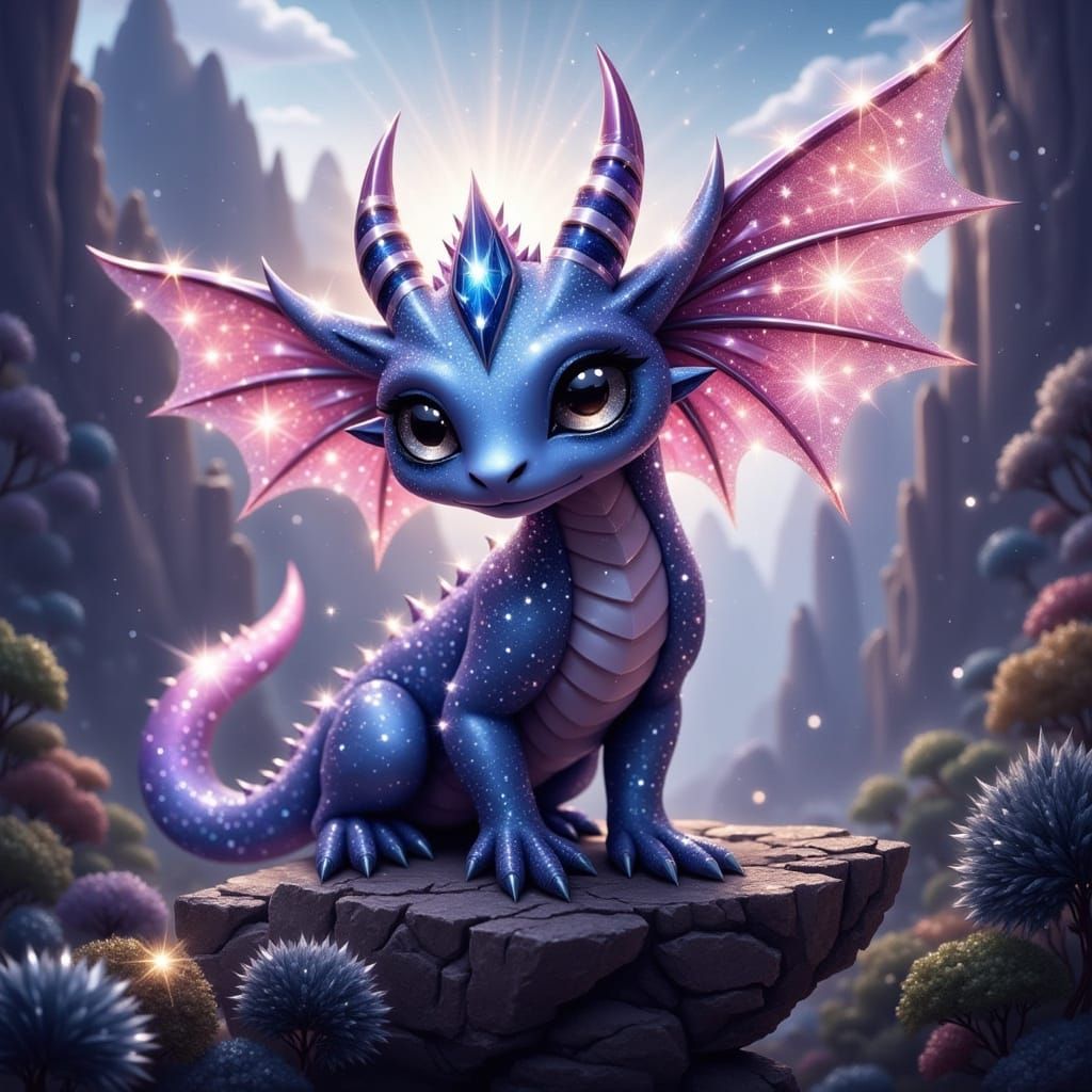 Majestic Baby Dragon with Iridescent Scales and Wings