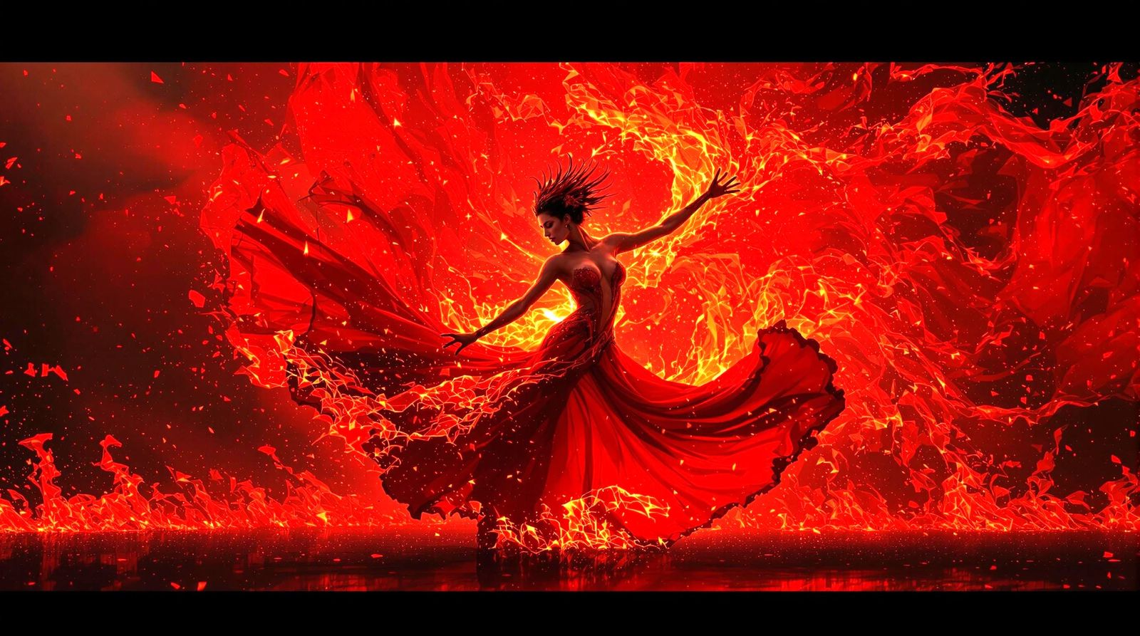 Flamenco Dancer Engulfed in Fire: Hyperrealistic Maximalism