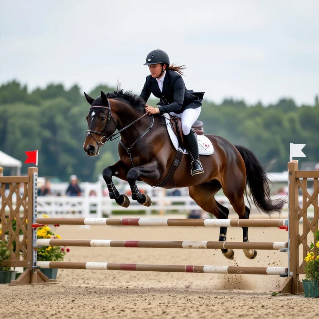 Athletic Black Pony Leaps Over Obstacle in Dynamic Competiti...