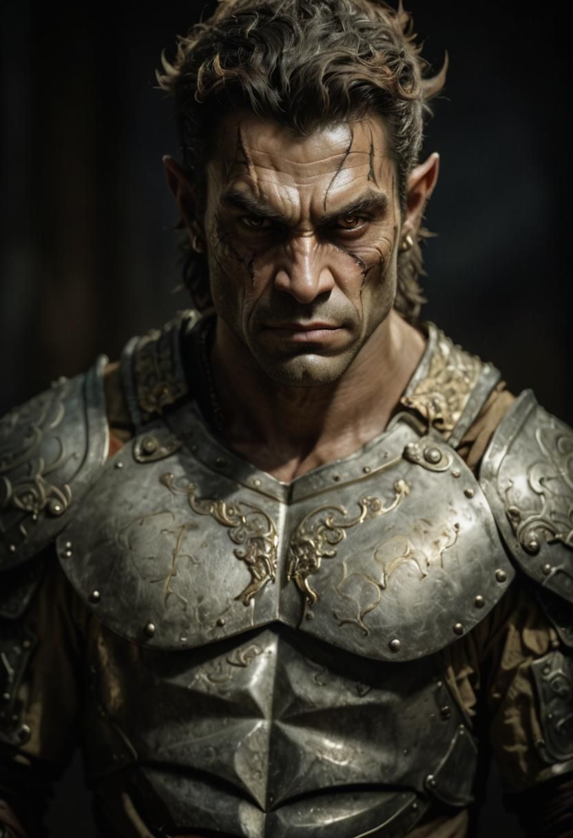 Handsome Orc Knight Portrait in Ornate Armor