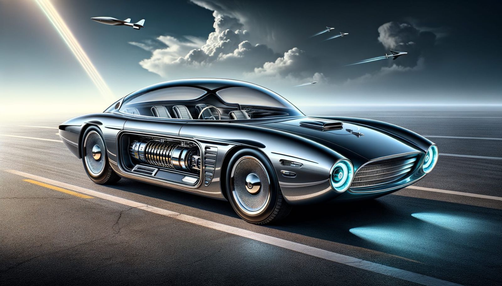Retro-Futuristic 'Nucleon Nova' Car Concept