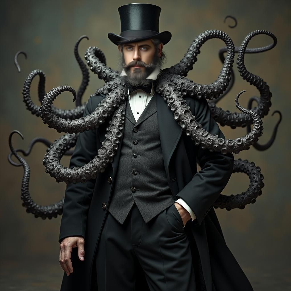Victorian Man with Tentacles: Hyperrealistic Portrait