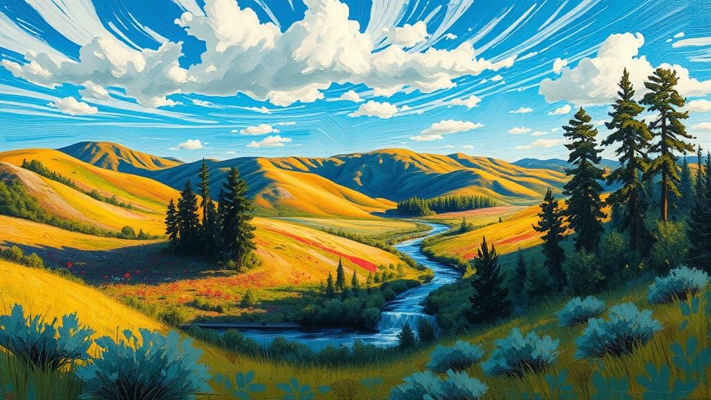 Serene Natural Landscape in Vibrant Oil Painting Style