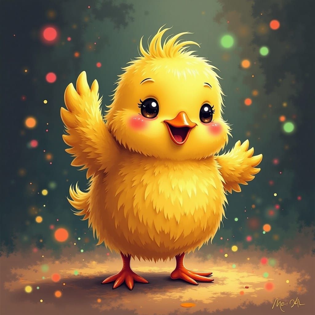 A cute duckling dancing in a disco. <lora:CuteRoundAnimals:1...