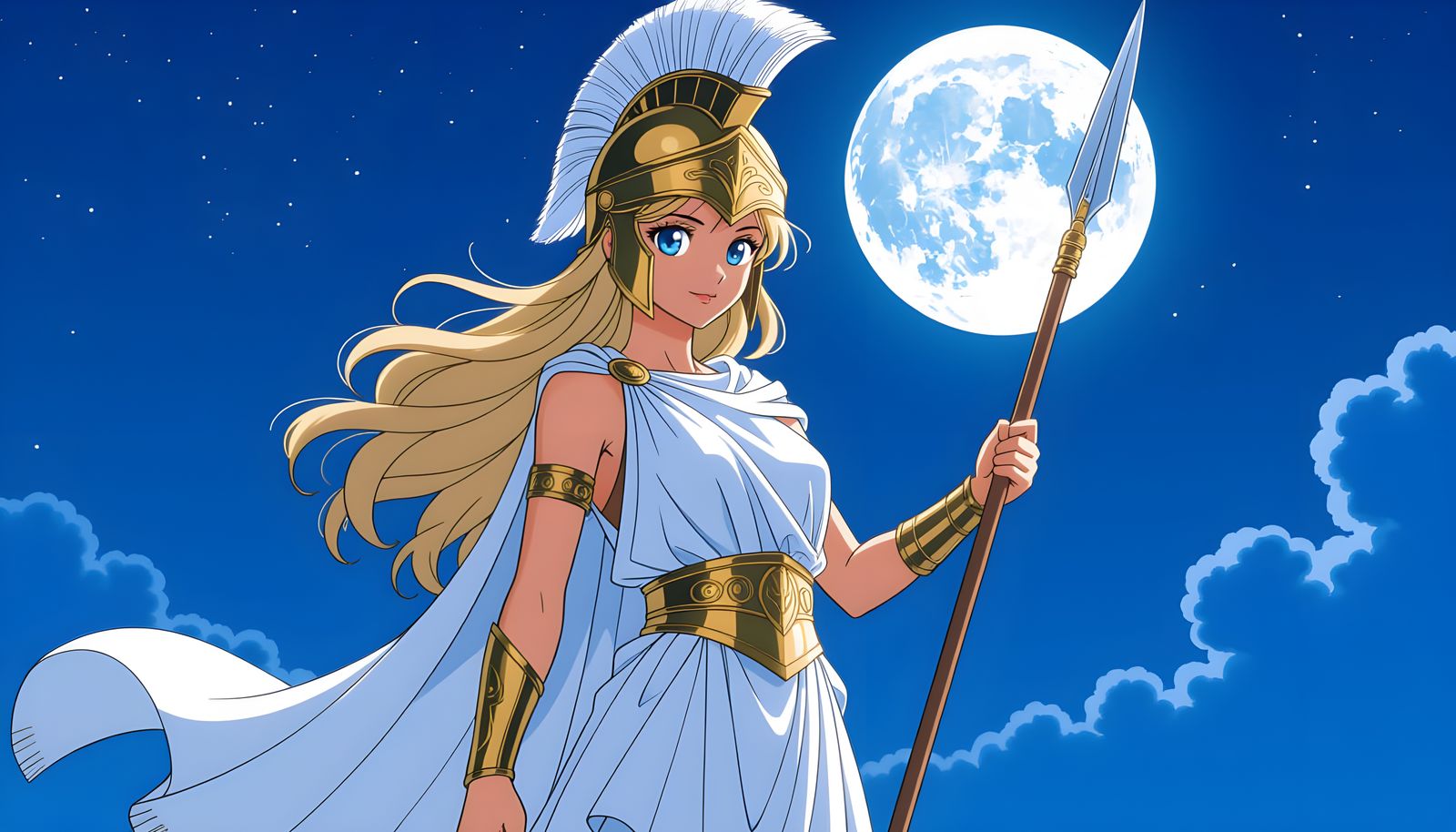 Anime Greek Spearwoman With Moon