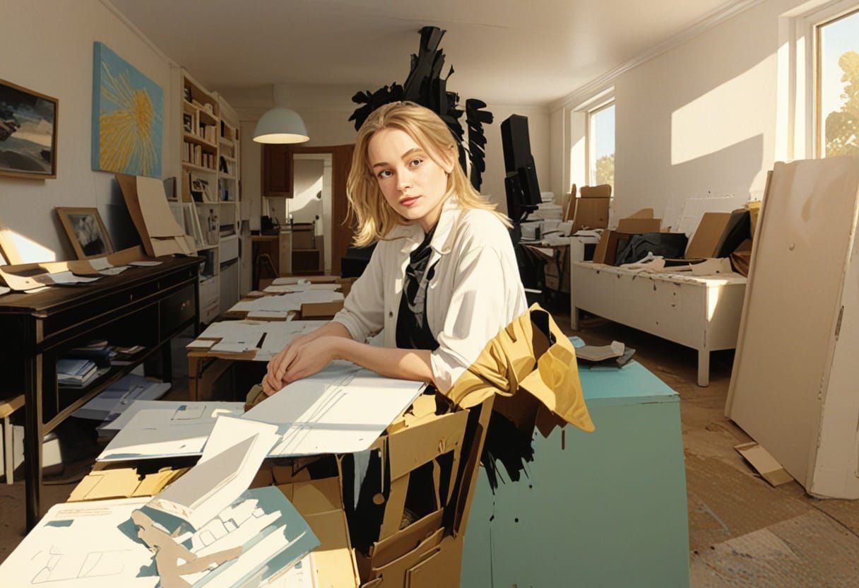 Boxes in Golden Hour: A Jim Burns-esque Splash Art