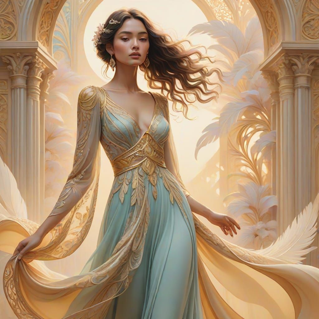 Surreal Fashion Illustration in Soft Focus with Elegant Line...