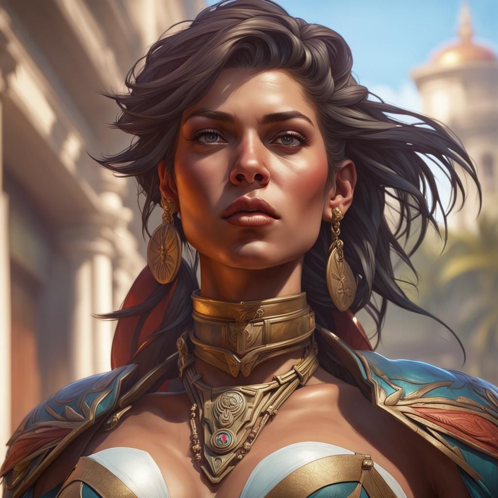 Detailed Portrait of a Cuban Valkyrie in Art Nouveau Style