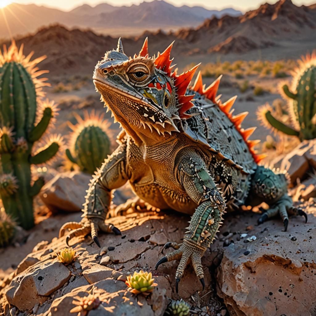 Horned Lizard Basking in Desert Sunrise