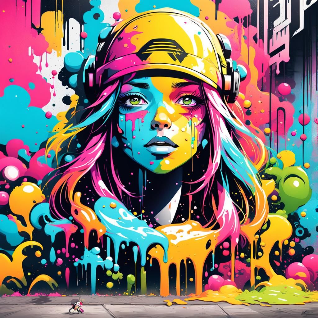 Lush Waifu in Post-Industrial Graffiti Art